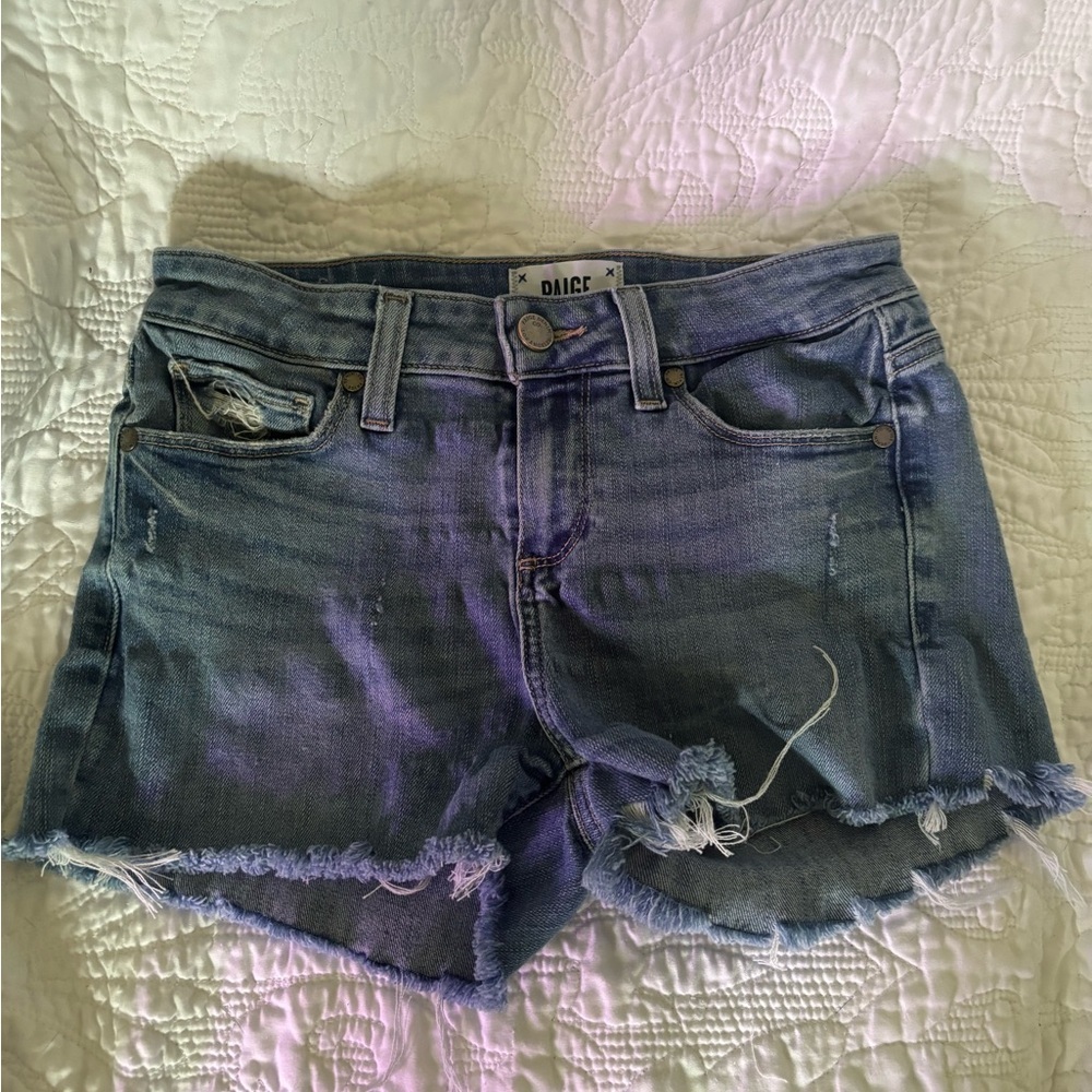 Paige Women's cut off Blue Denim Shorts - Picture 2 of 3